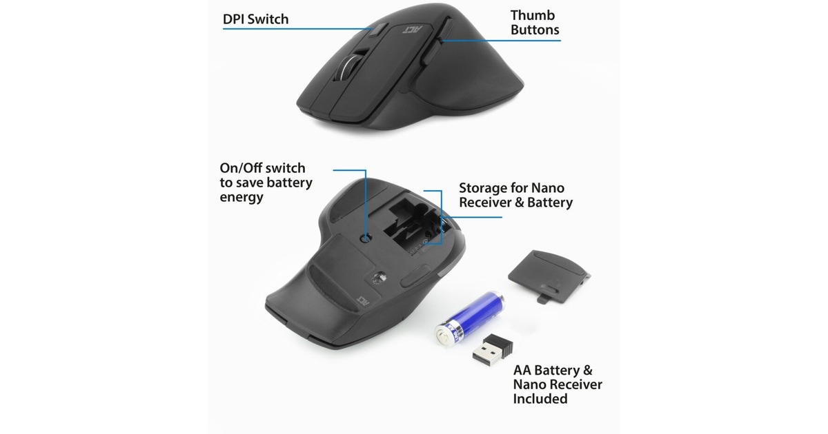 ACT ConnectivityDraadloze muis  (Zwart, 1000 - 2400 DPI)