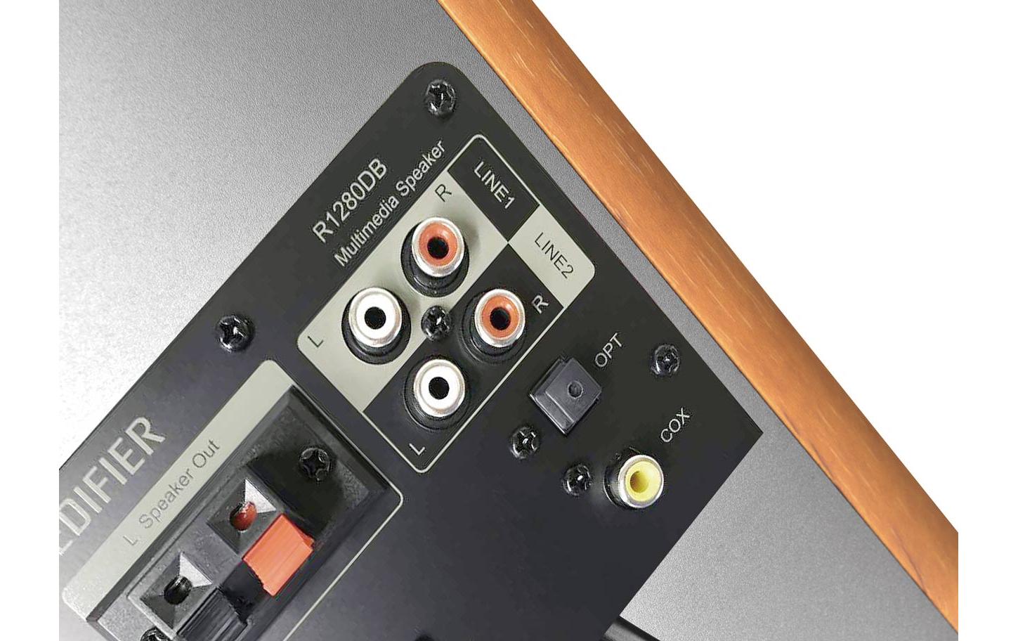 Regallautsprecher Paar R1280DB Braun<br>Aktive 2.0 Regallautsprecher mit Bluetooth, 2xCinch, 1x Optisch, 1x Koaxial