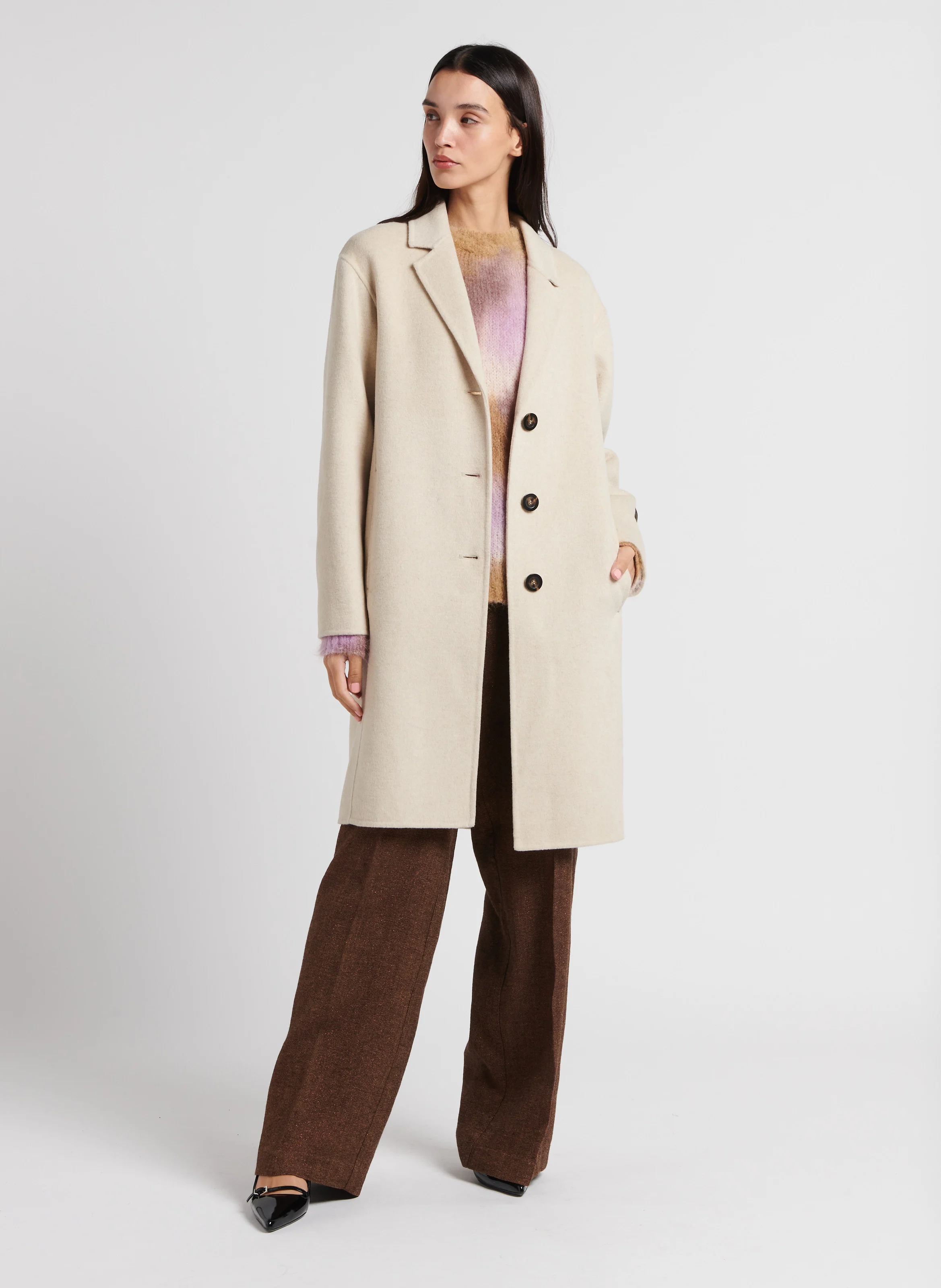 FAGGIO - Manteau droit col tailleur en laine mélangée | Beige
