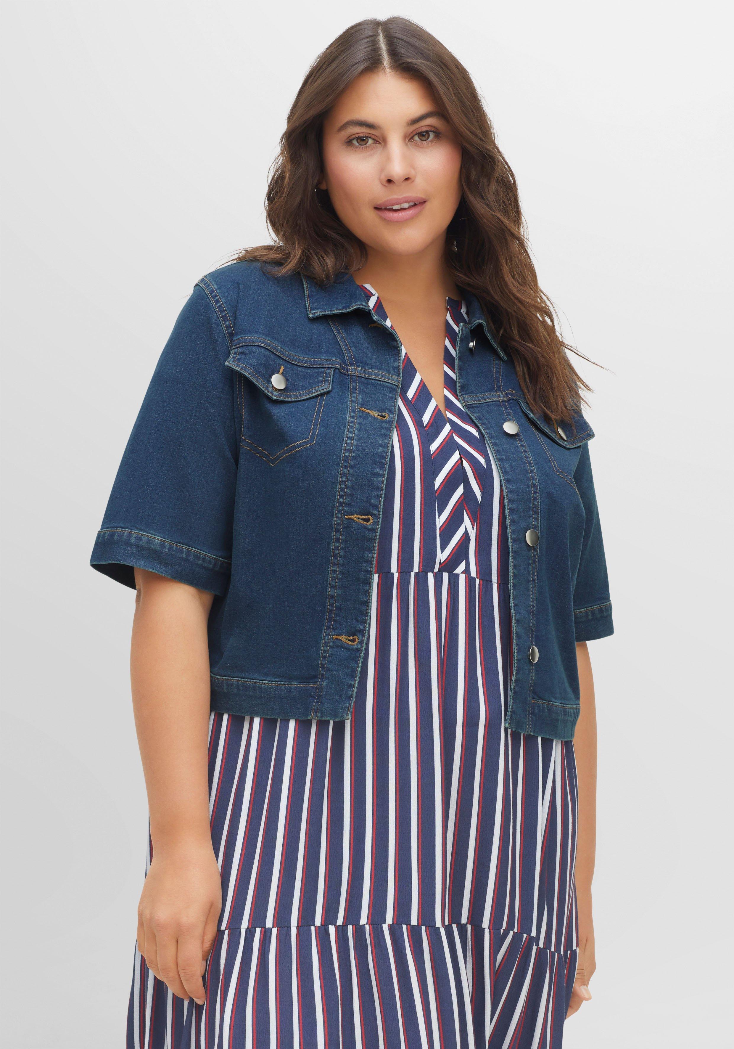 Jeansjacke in kurzer, kastiger Form mit Halbarm