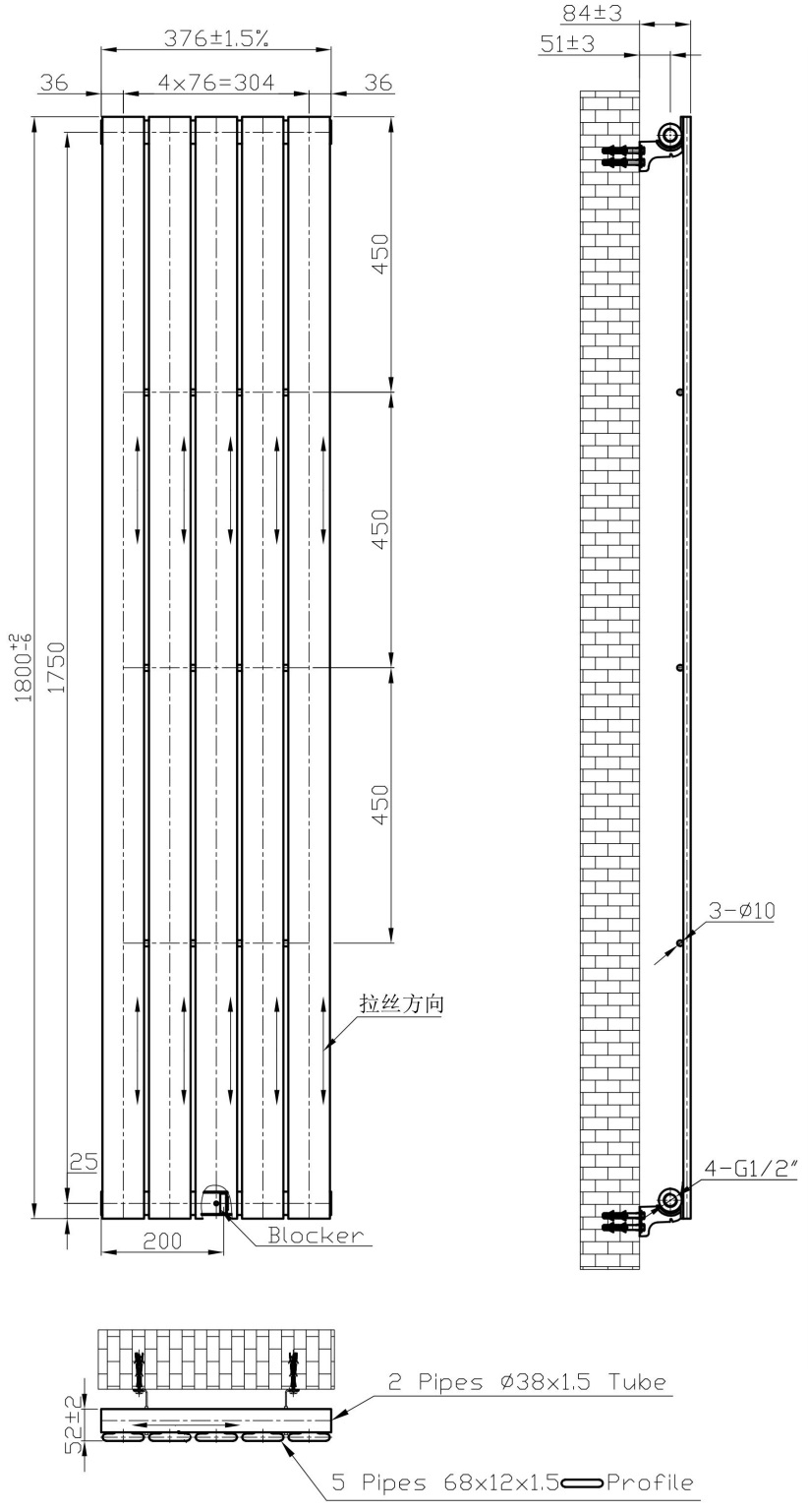 Eastbrook Warrington paneelradiator type 10 38x180cm 738W messing geborsteld