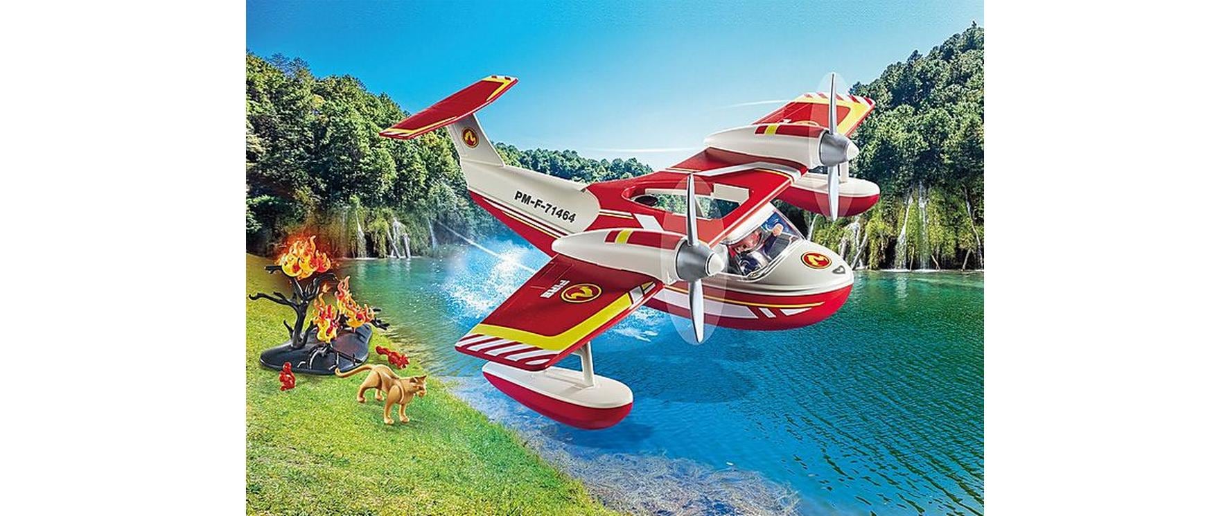 Action Heroes Feuerwehrflugzeug mit Löschfunktion 71463Spielset für kleine Feuerwehrhelden