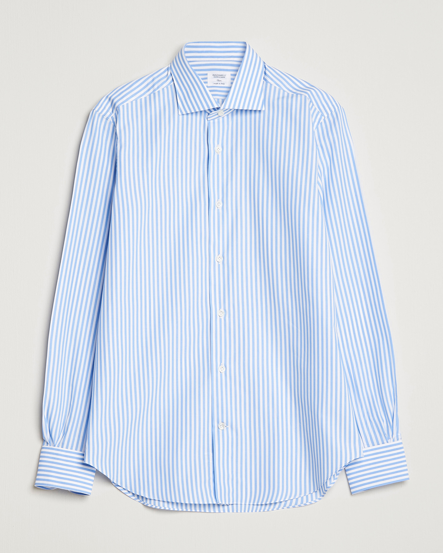 Mazzarelli Soft Cotton Cut Away Shirt Blue Stripe