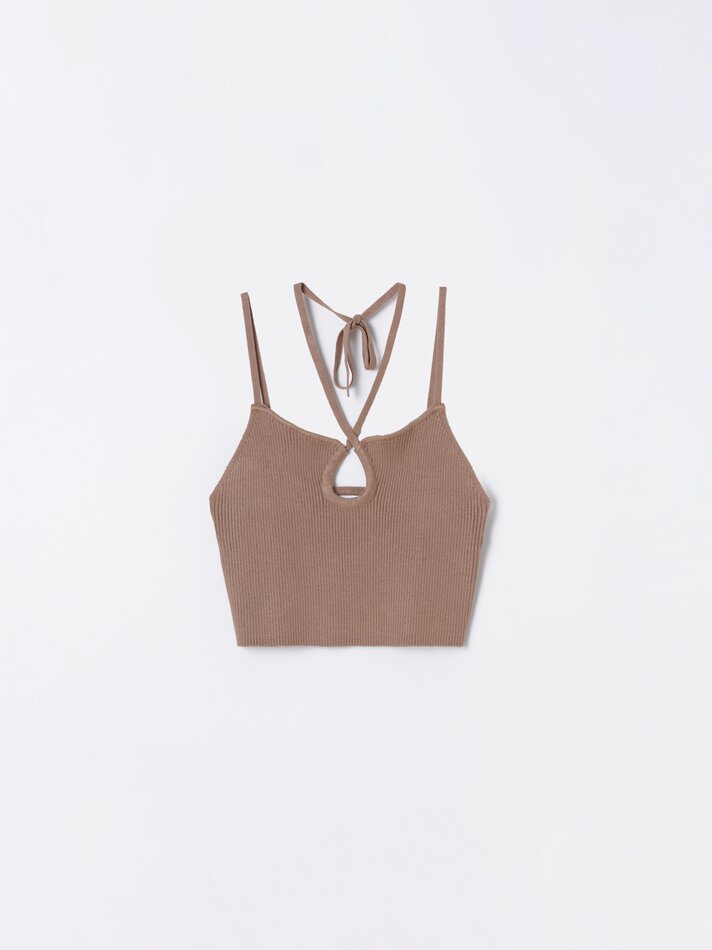 Top cropped canelado - Marrom