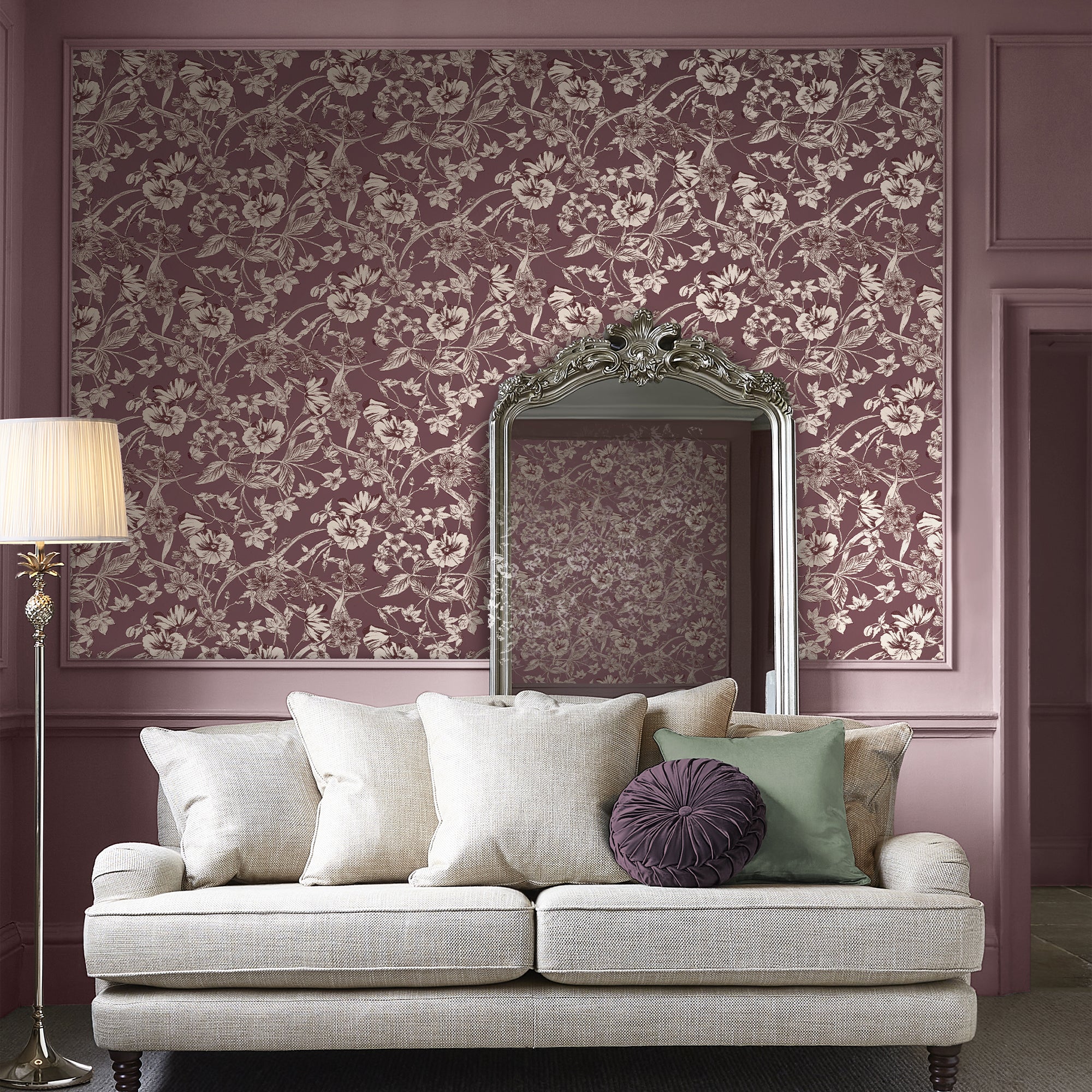 Laura Ashley Summerhill Behang - Bloemen - 10mx52cm - Paars
