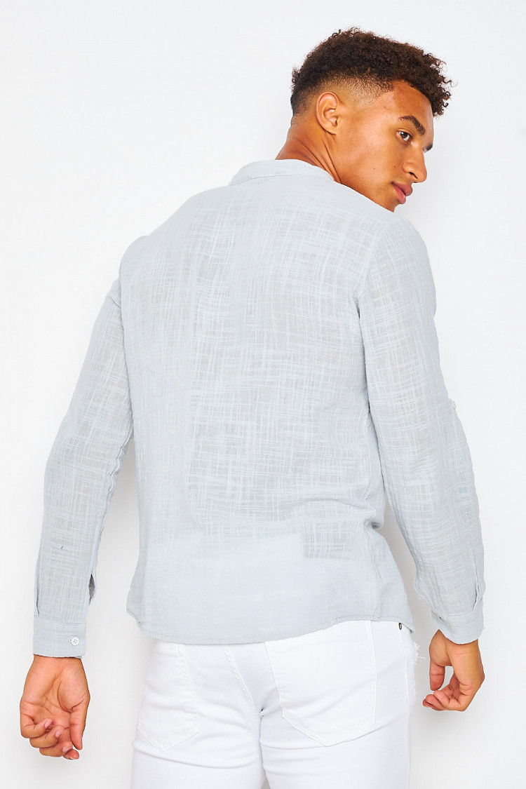 Chemise grise en coton col officier