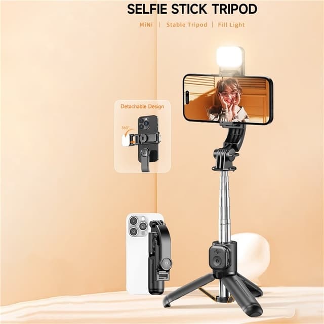 Selfie-stang justerbar stativ Bluetooth selfie-stang udtrækkelig med udfyldningslys
