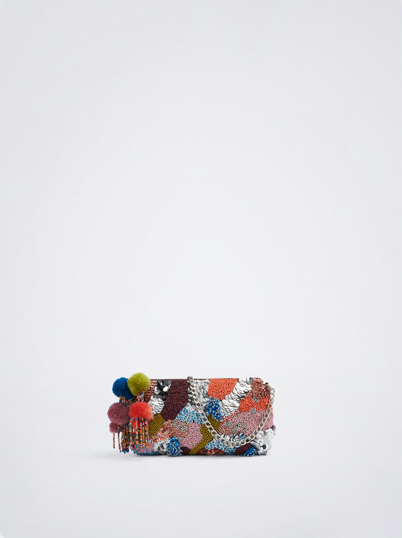 Bolsa com miçangas e lantejoulas - Multicolorida