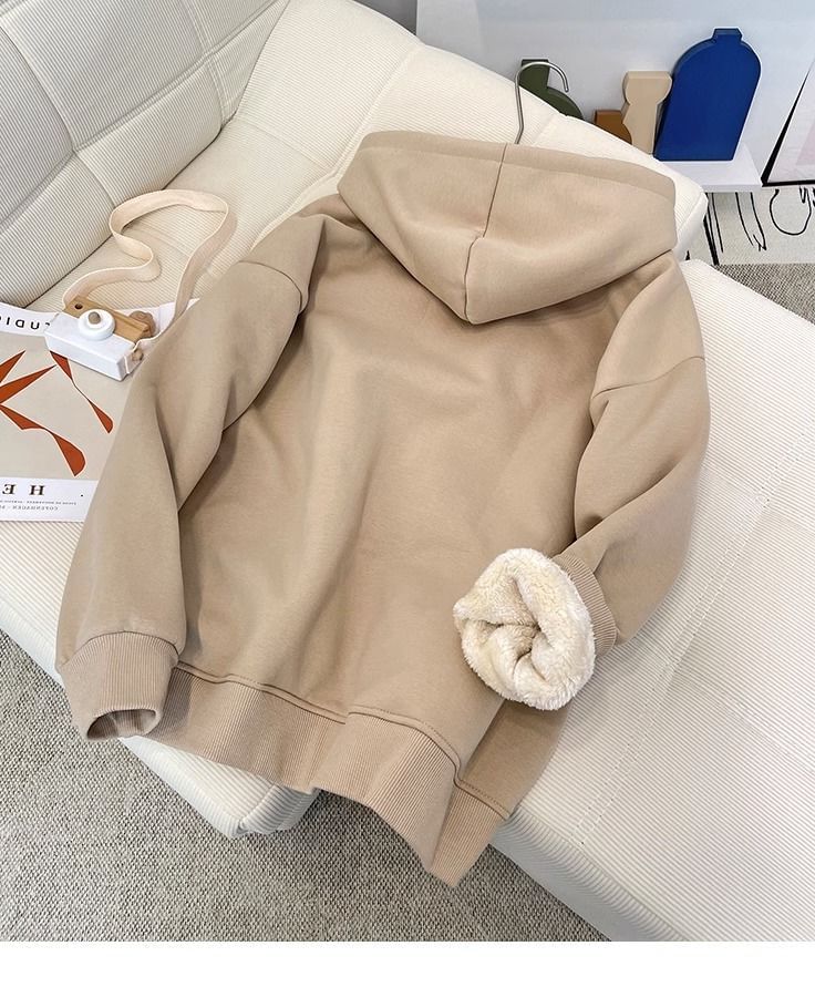 Cafamo - Fleecegevoerde hoodie met rits en tekst