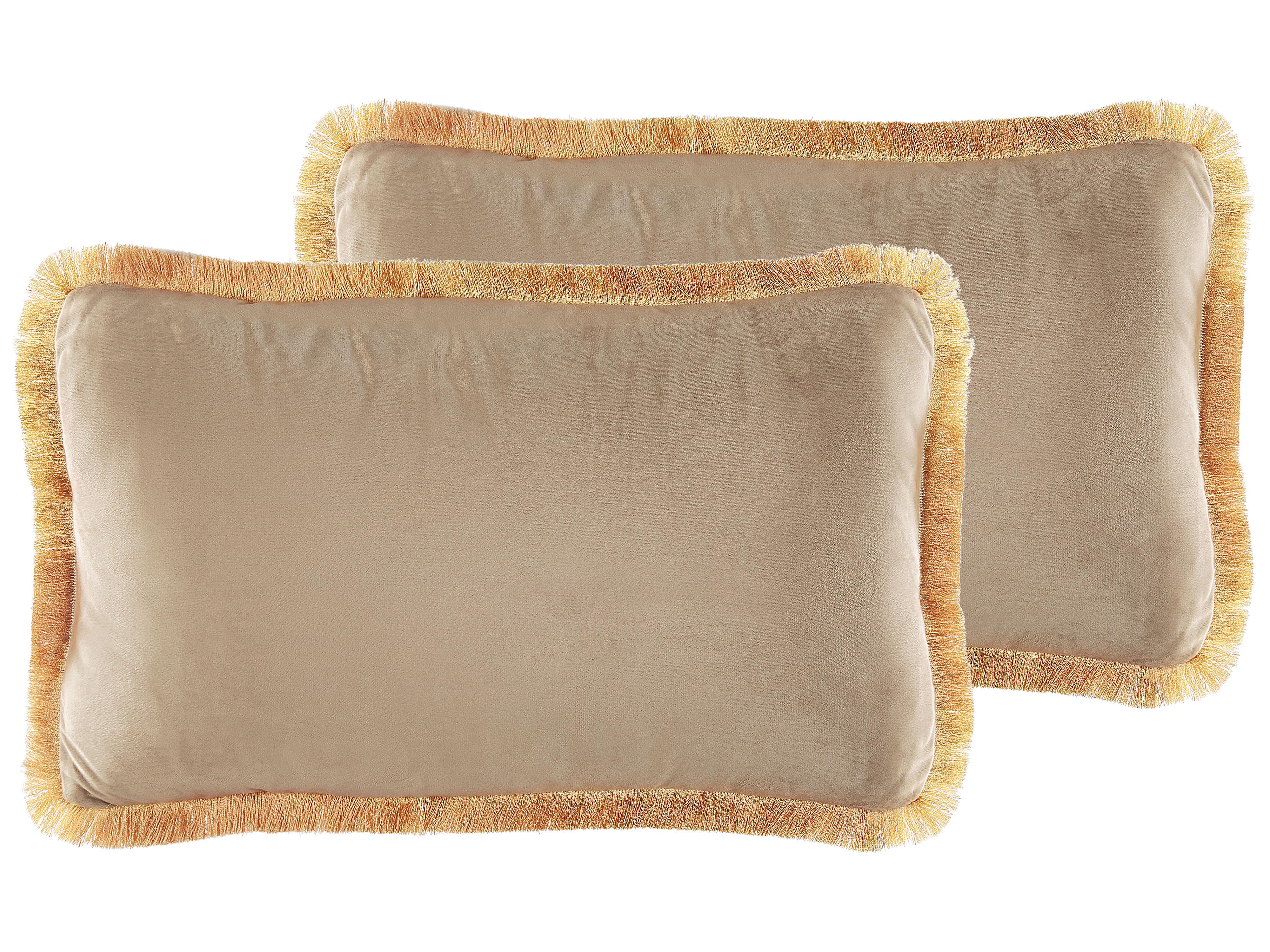 Set van 2 sierkussens POTHOS Fluweel 30 x 50 cm Beige effen