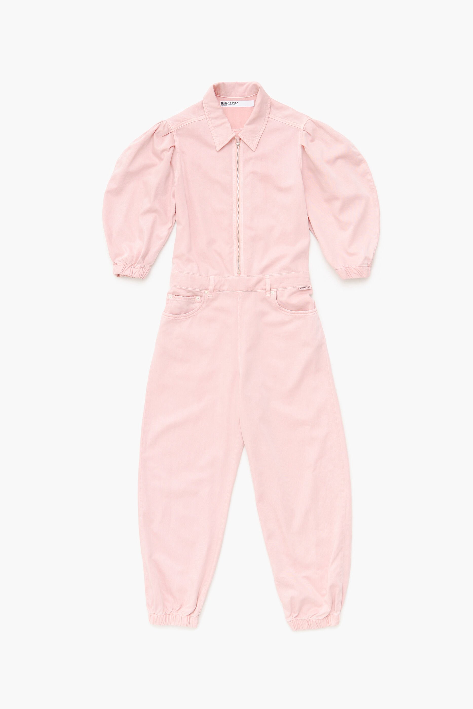 Macacão jeans rosa claro