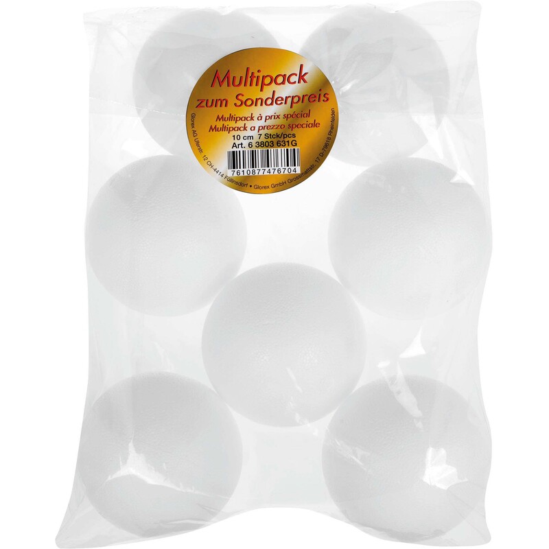 Glorex Styroporkugeln, 10 cm, 7 Stück, weiss
