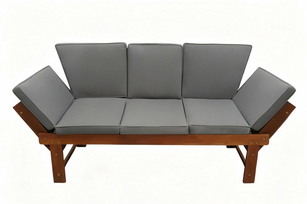 Outdoor Garten Sitzbank MODULAR 200cm natur grau Akazie mit Tisch inkl. Kissen klappbar