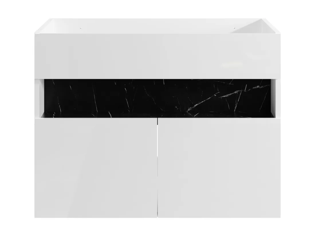 Meuble sous vasque suspendu avec leds - Blanc et noir effet marbre - L80 cm - POZEGA