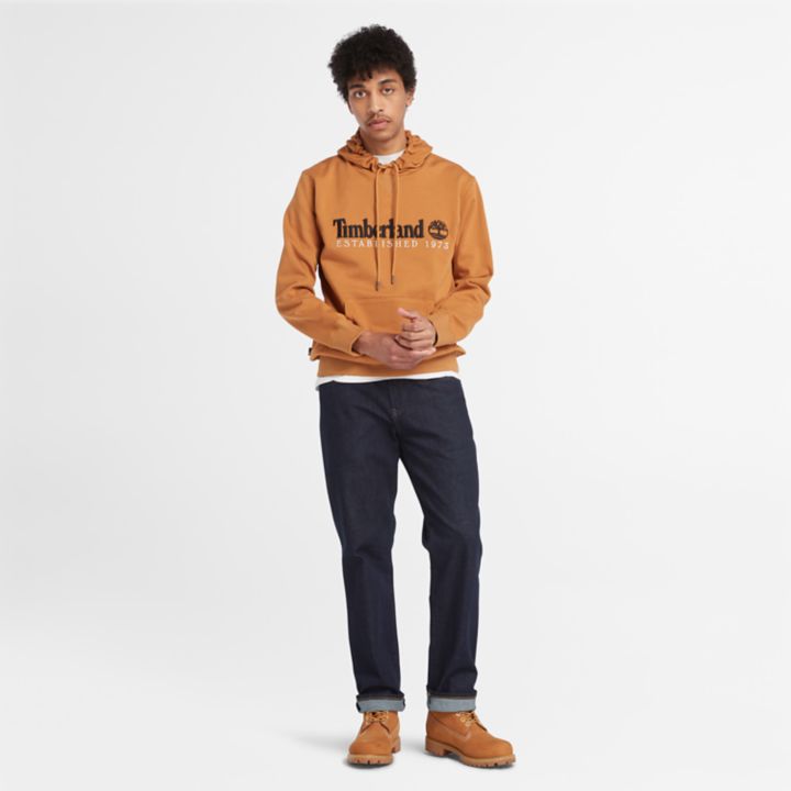 Moletom com capuz comemorativo do 50º aniversário, masculino, na cor laranja.