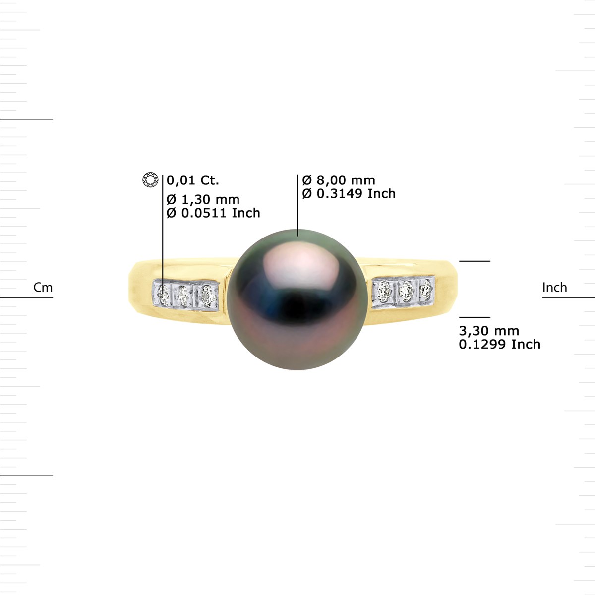 Bague Stella Jonc Perle de Tahiti 8-9 mm & Diamant - Or Jaune