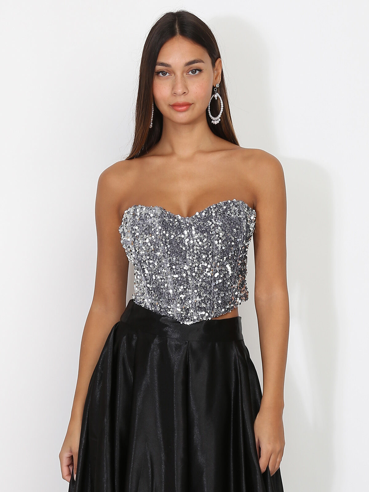 Bustier en velours brodé de sequins- Argenté