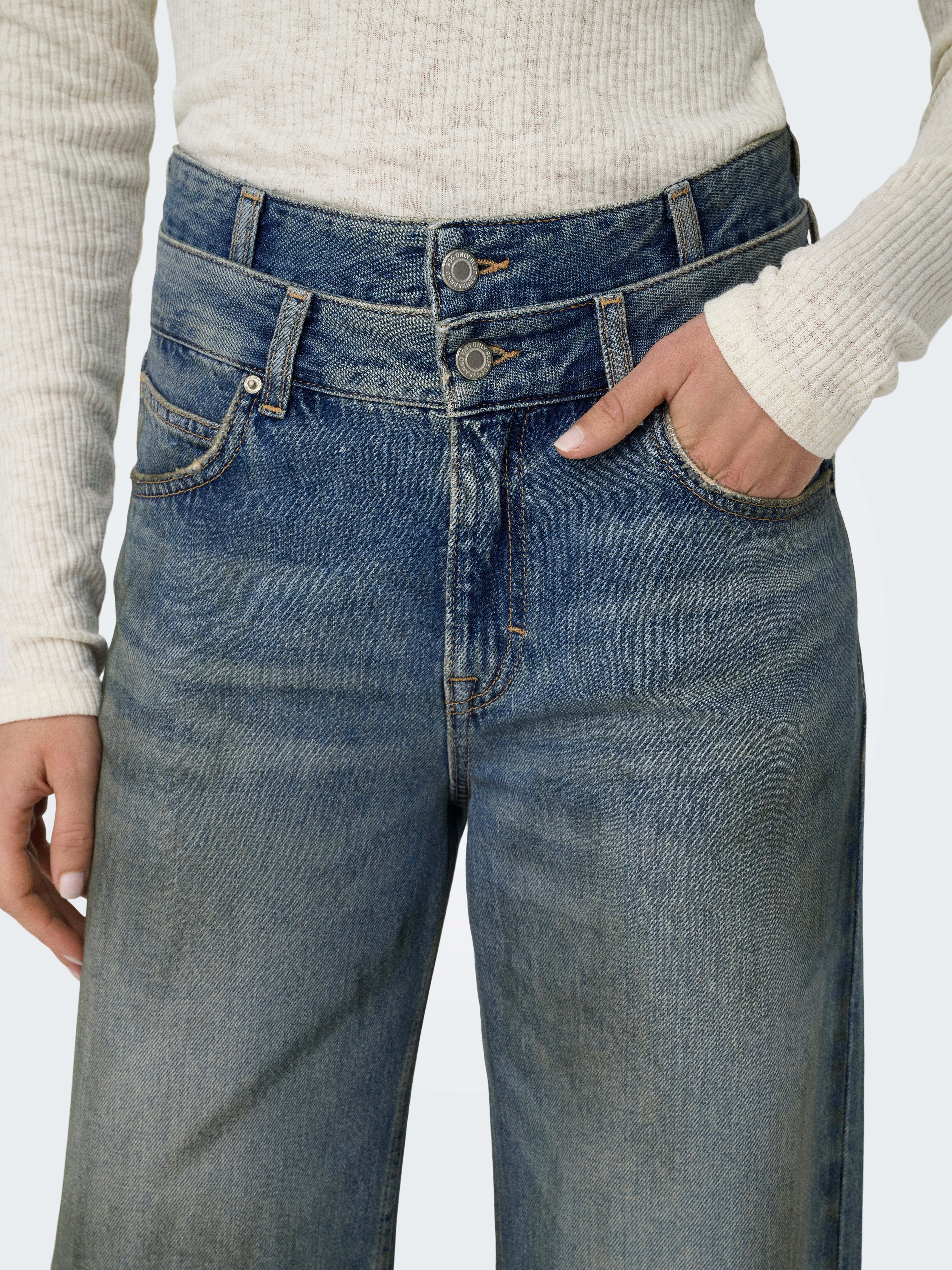 ONLESME-HOPE Super-High Waist Weiter Beinschnitt Jeans Medium Blue Denim