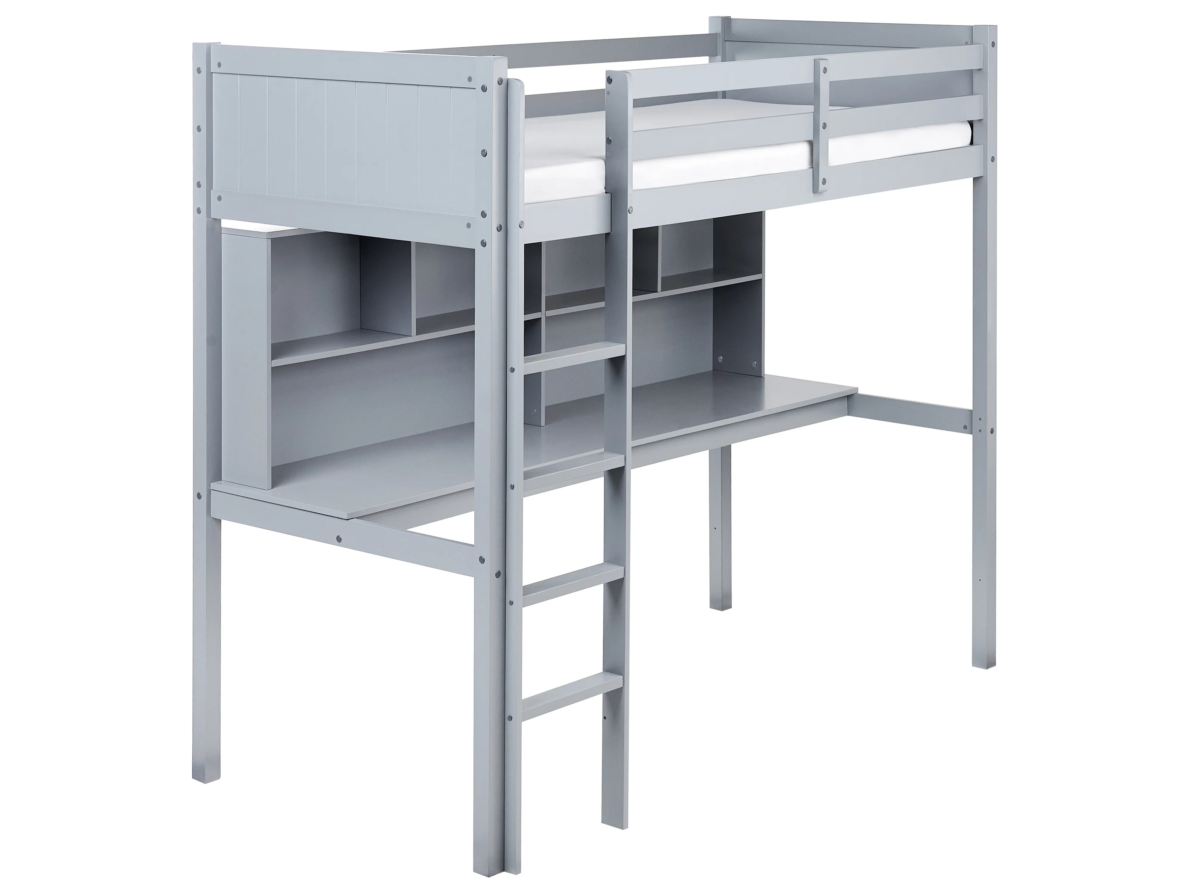 Hoogslaper met bureau Dennenhout FOUCAMONT 90 x 200 cm Grijs