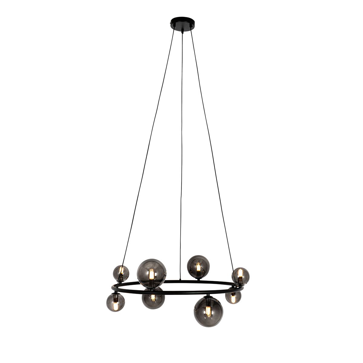 Hanglamp zwart met smoke glas rond 8-lichts - Monaco