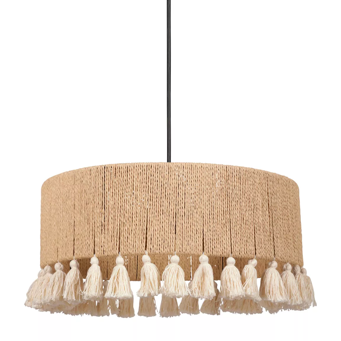 Suspension cercle à pompons et corde (D35 cm) Charlotte Naturel