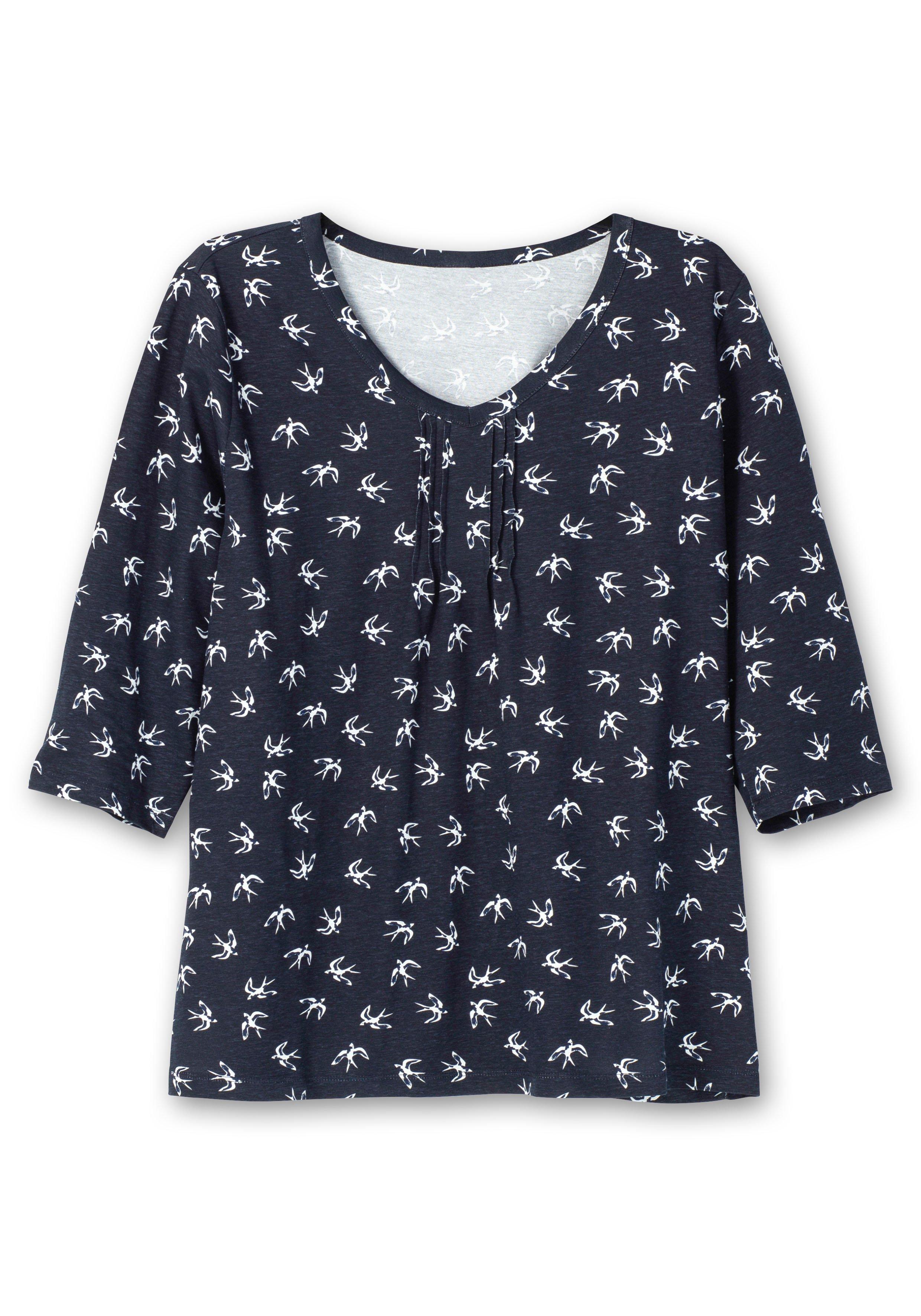 3/4-Arm-Shirt in leichter A-Linie, mit Schwalbenprint