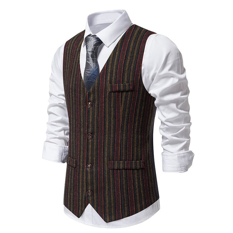 Sparrow Farm - V-hals gestreept vest met knoopjes