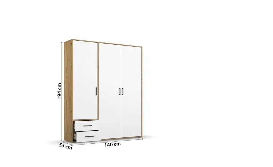 Drehtürenschrank Absetzung: Eiche Artisan 140 cm 3 Stück