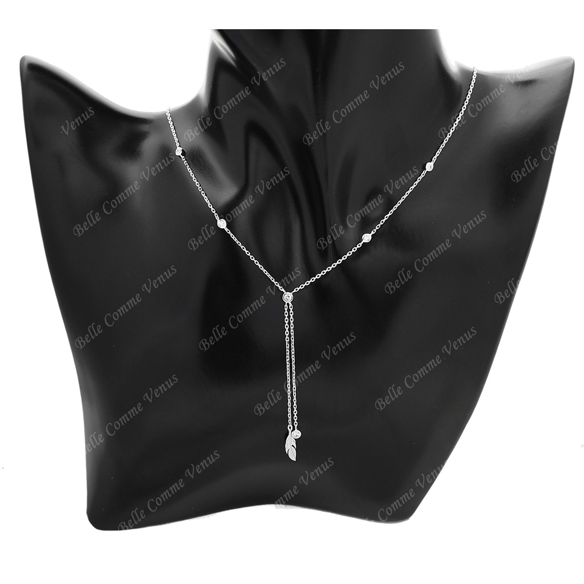 Collier plume pendante et oxyde de zirconium clos rond Argent 925 Rhodié