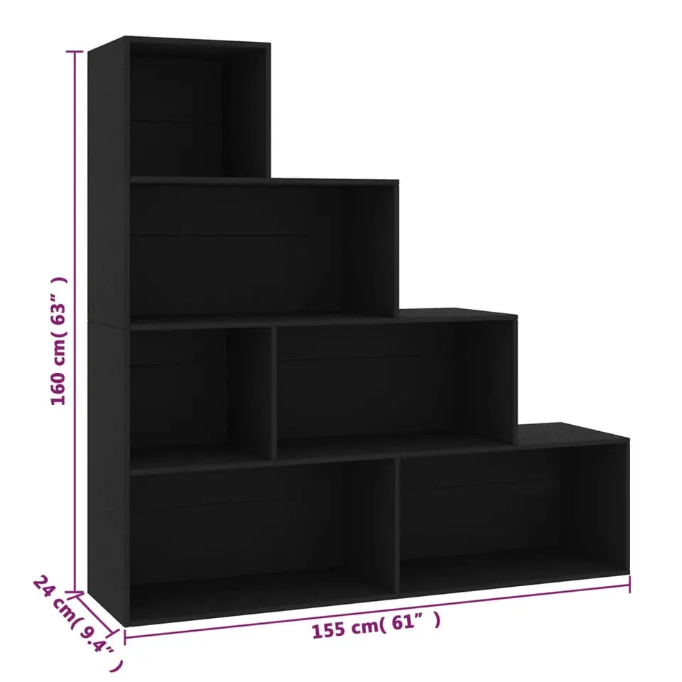 vidaXL - Boekenkast - Zwart - Bewerkt hout