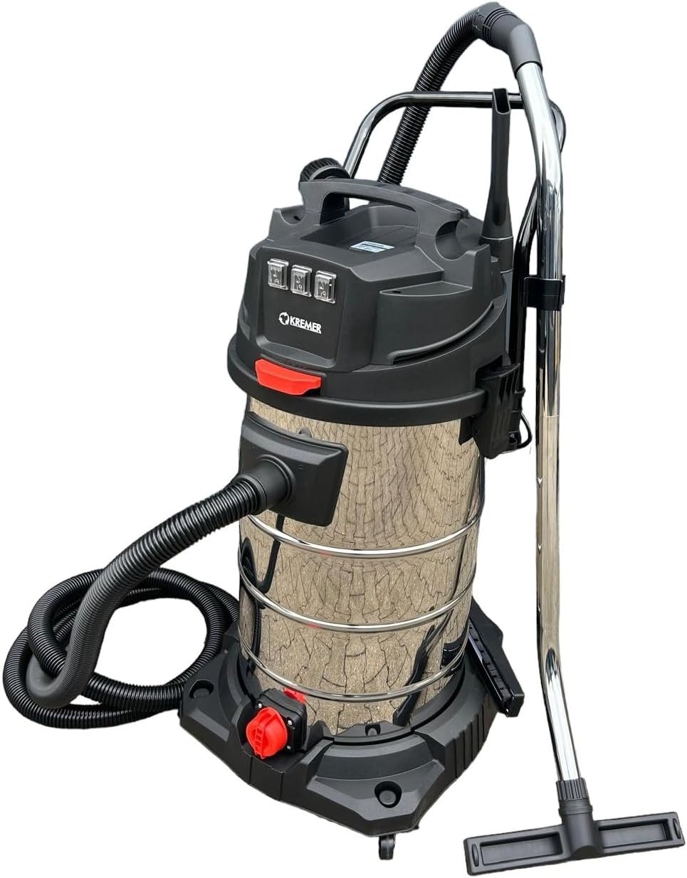 Industriesauger 3000W Nass Trocken Sauger 100 Liter Edelstahl Behälter | Industrie Gewerbe Staubsauger mit 3 Saugmotoren je 1000 Watt | Nasssauger für Baustelle