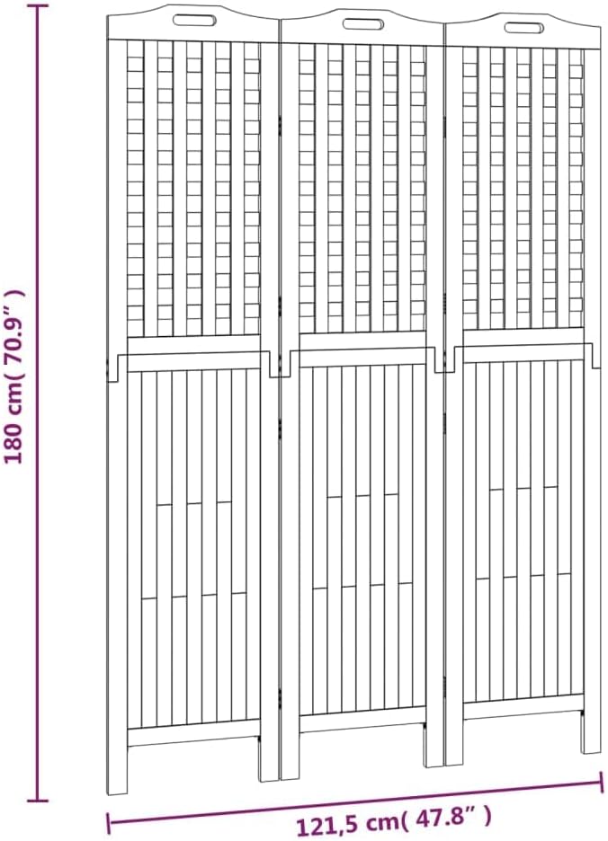 vidaXL Paravent Trennwand Raumteiler Spanische Wand Raumtrenner Sichtschutz Zusammenklappbar 3-TLG. 121,5x2x180cm Massivholz Akazie