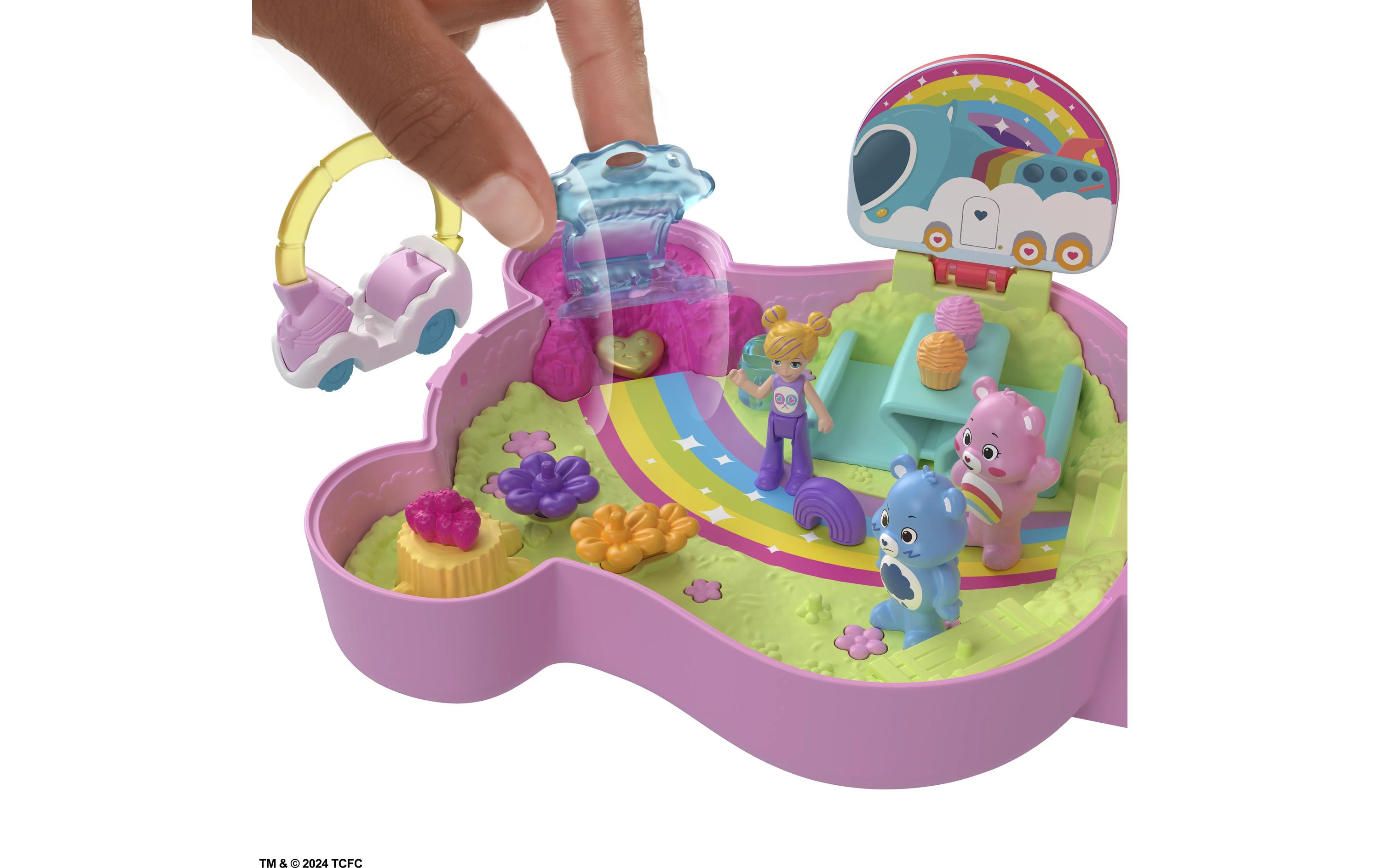 Spielset Glücksbärchis SchatullePuppen & Spielset mit Spielzeugauto und thematischen Accessoires, Reisespielzeug-Schatulle