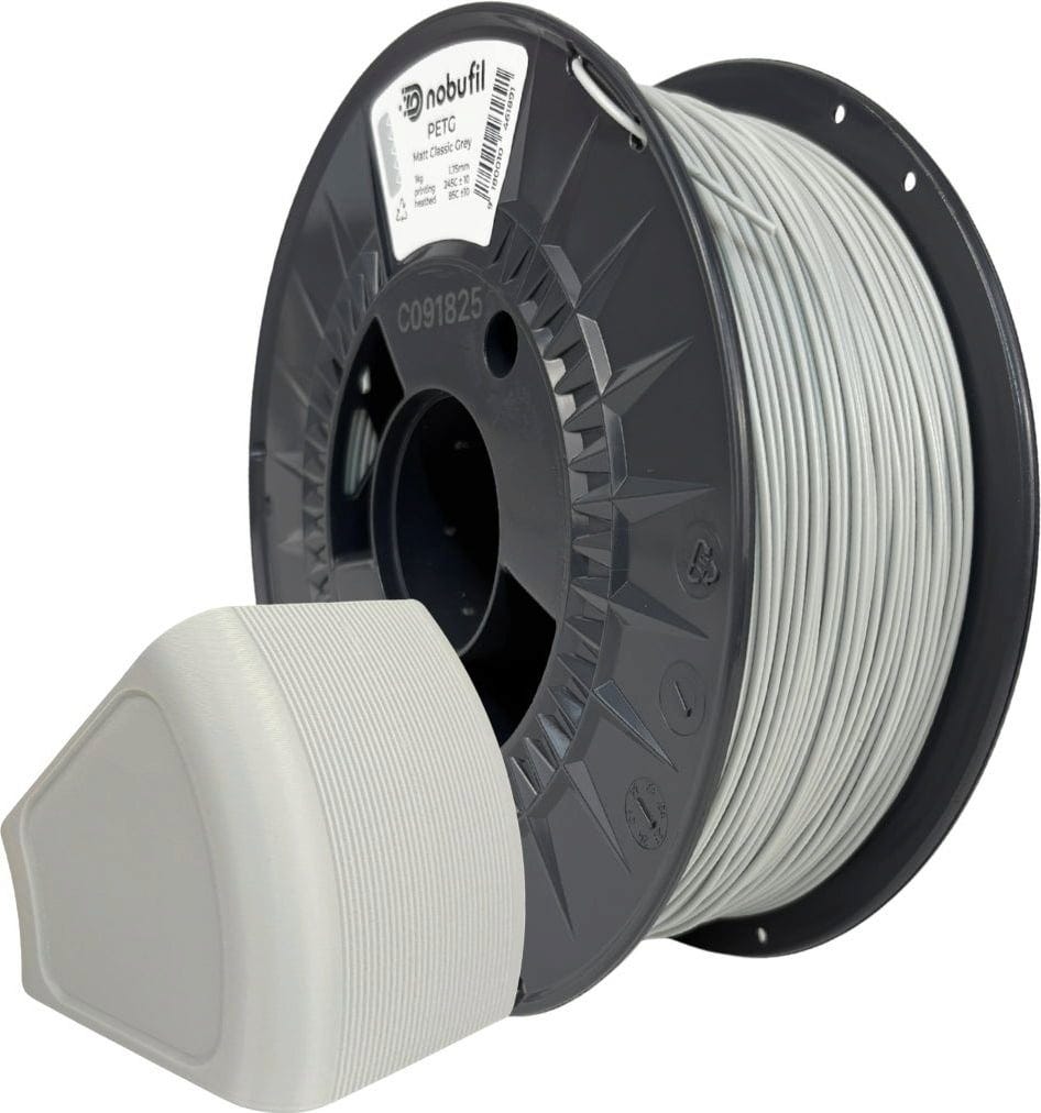 Nobufil  PETG Matt Classic Grey, 1,75 mm / 1000 g    Leicht zu druckendes, mattes PETG Filament aus recyceltem Kunststoffabfall in Classic Grey