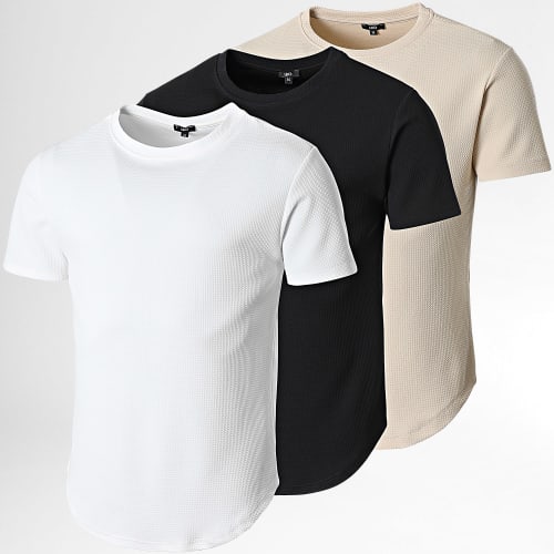 Lot de 3 Tee Shirt Texturé Waffle 0431 Noir Beige Blanc