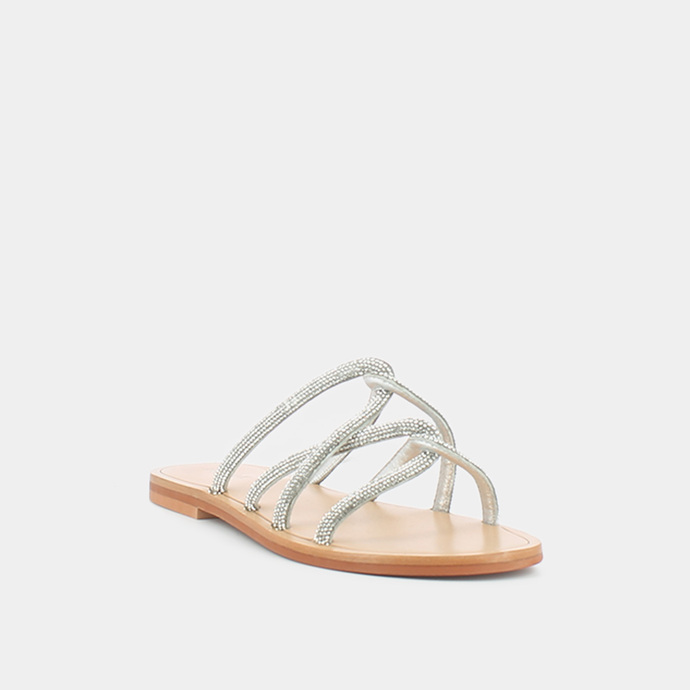 Mules à brides  en cuir et strass argent