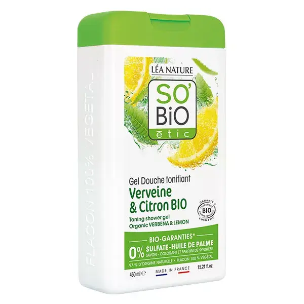 So'Bio Étic Gel de Banho Hidratante Orgânico de Verbena e Limão 450ml