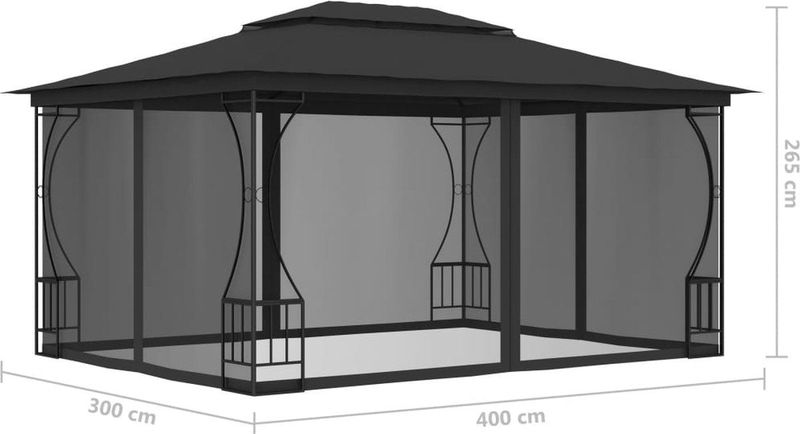 Tuinprieel - Polyester - UV-Bestendig - Met Afneembare Gordijnen