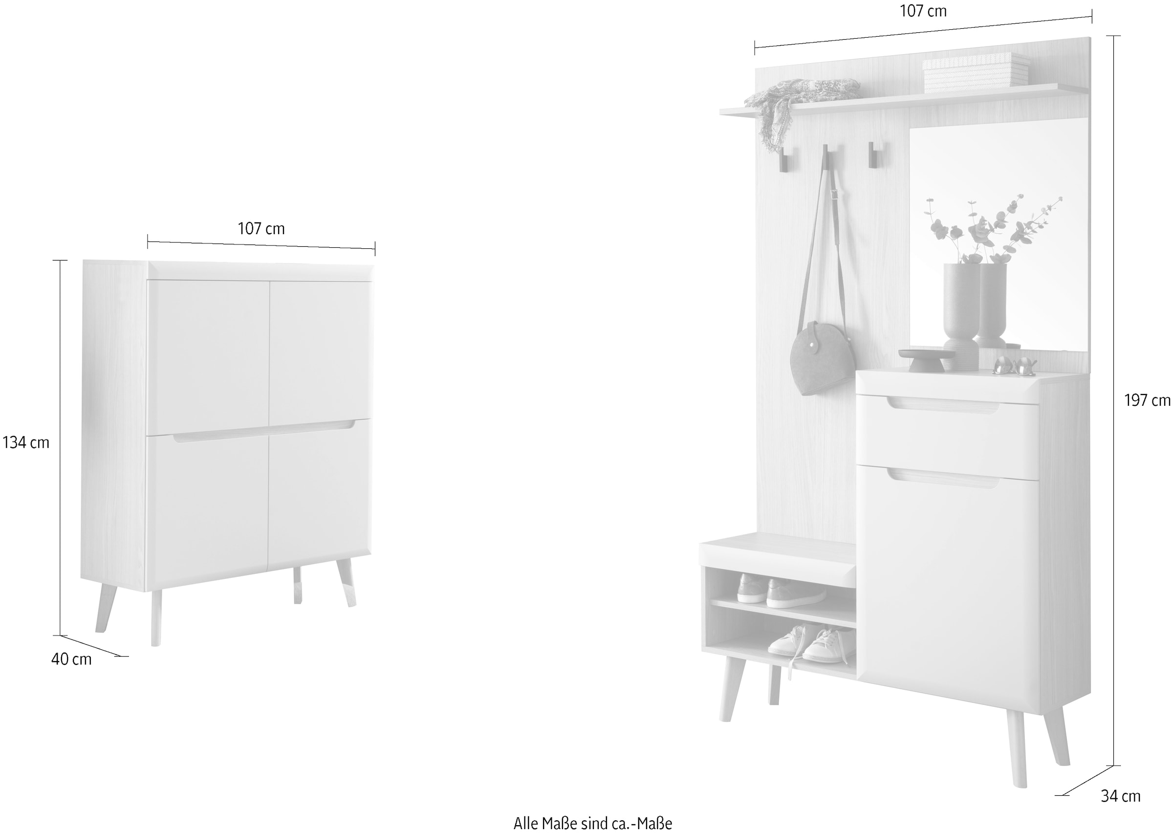 Home affaire Garderoben-Set »Torge, Garderobe mit Stauraum, Garderobenschrank im Scandic Design« Set, 2 Stk. tlg.