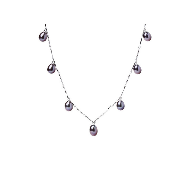 Collier Ras du cou Femme 7 Perles de culture d'eau douce Pendantes Blanc ou Noir et Argent 925/1000