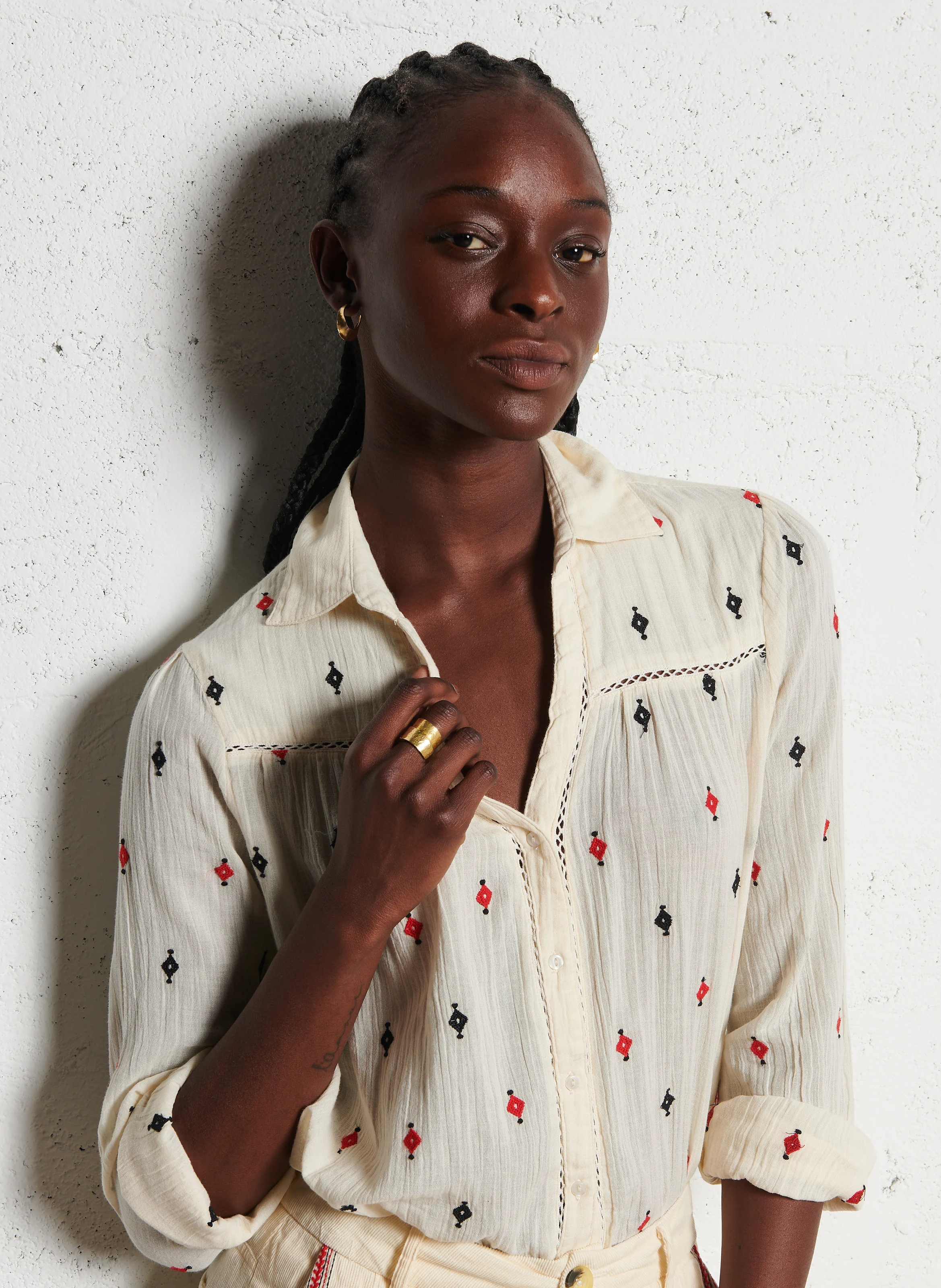 PHOEBE - Blouse droite en coton brodé | Blanc