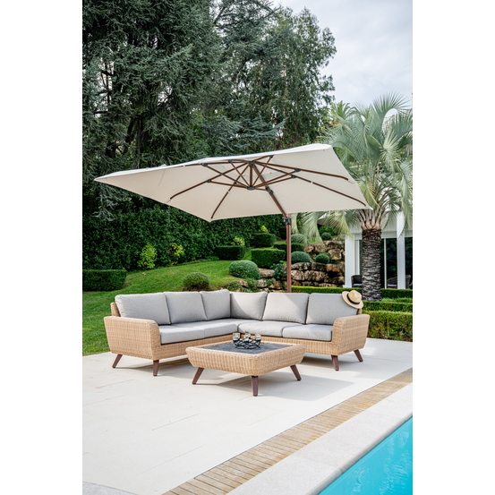 Canapé d’angle 5 places RIVIERA en polyrotin miel/gris - 89x145x75 cm
