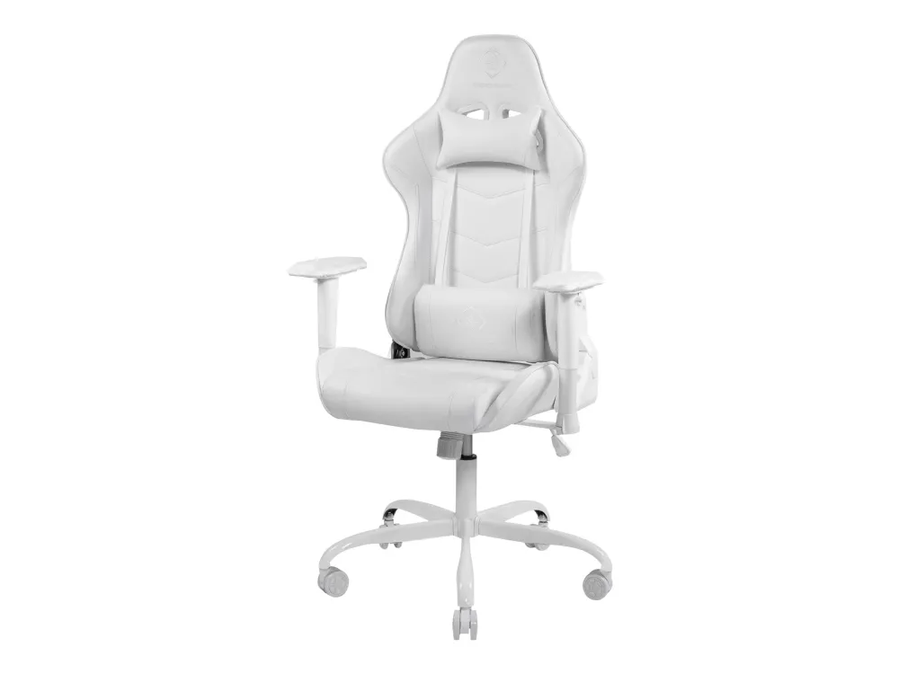 DELTACO GAMING GAM-096 - Spillestol - ergonomisk - høj ryg - armstøtter - T-formet - vippe - drejeled - aluminiumsramme, PU-behandlet læder - hvid