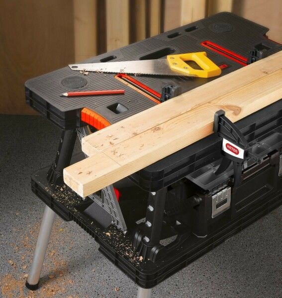 Keter - Opvouwbare Werktafel - Zwart - 2 Lijmklemmen - 91x55,5x75,5cm