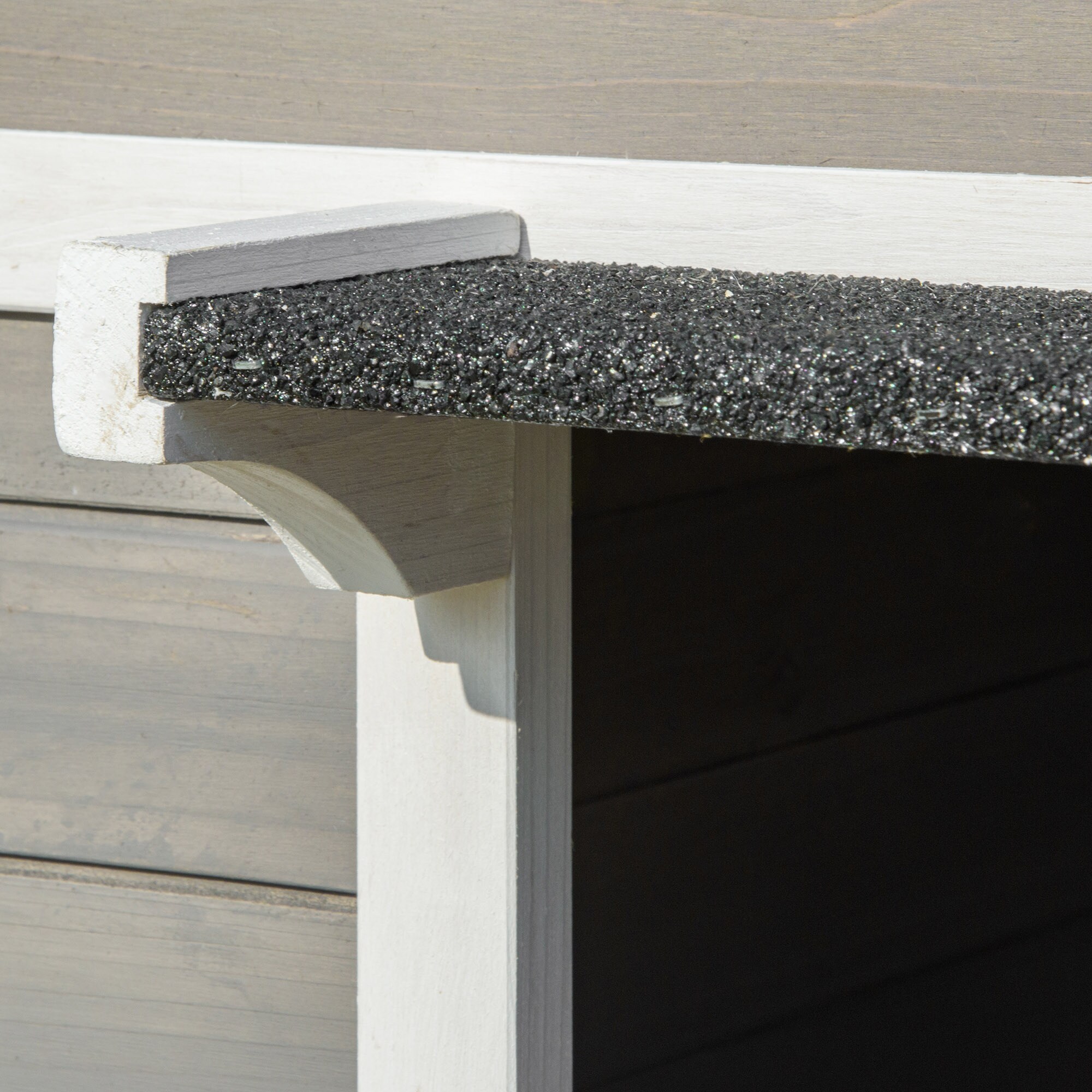 PawHut Katzenhaus mit Terrasse und Balkon grau, weiß 115 x 66,5 x 74,7 cm (LxBxH)