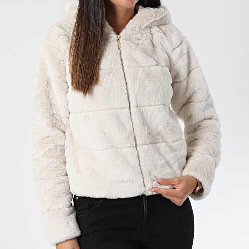 Veste Zippée Capuche Fourrure Femme Crhis Beige