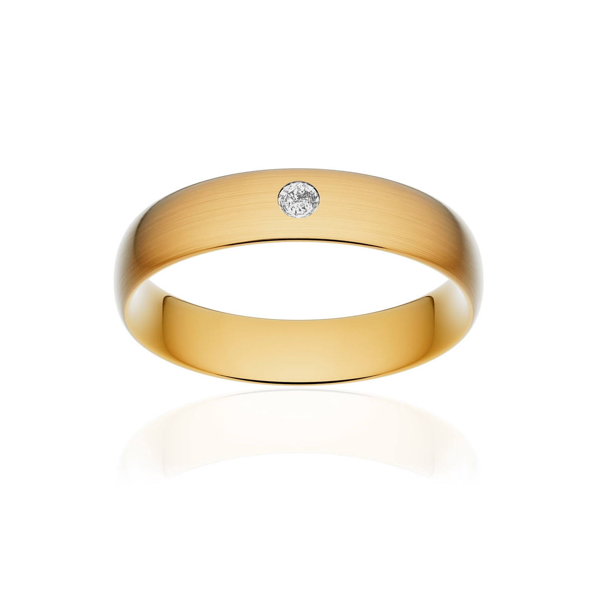 Alliance or 375 jaune brossé demi-jonc confort 5mm diamant brillant