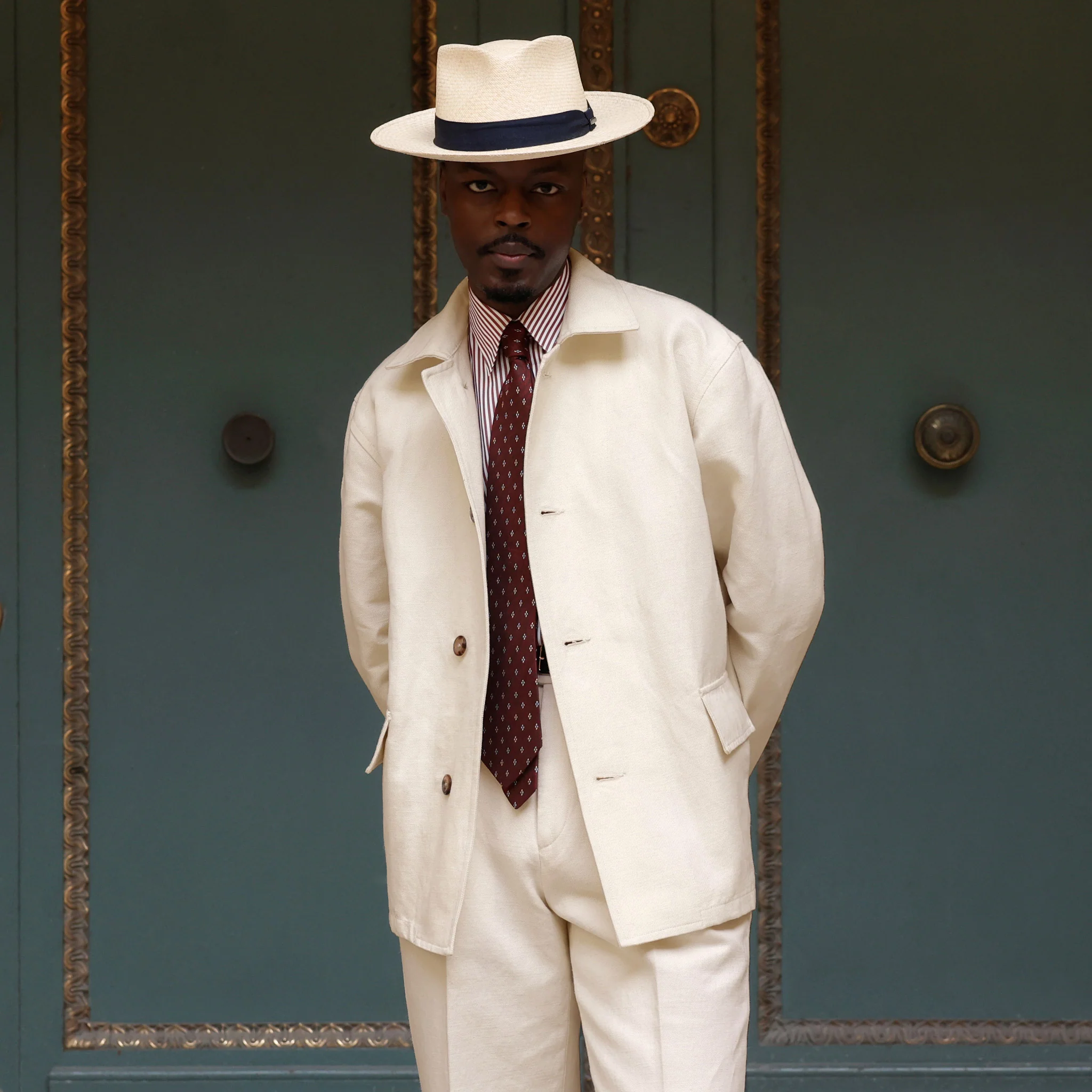 Ecru cotton and linen work jacket
