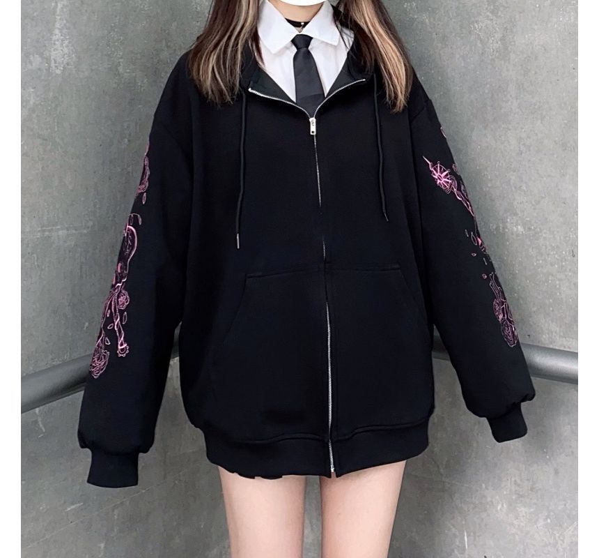 Jeshili - Hoodie met schedelprint en rits