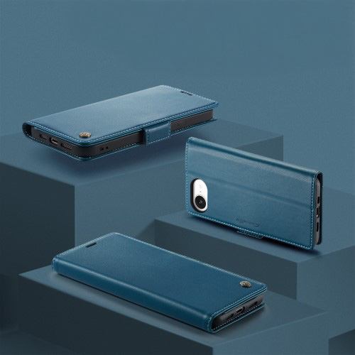 iPhone 16e Leder Tasche Flip Wallet Etui mit Kartenfächern Litchi Look (RFID Schutz) - Blaugrün